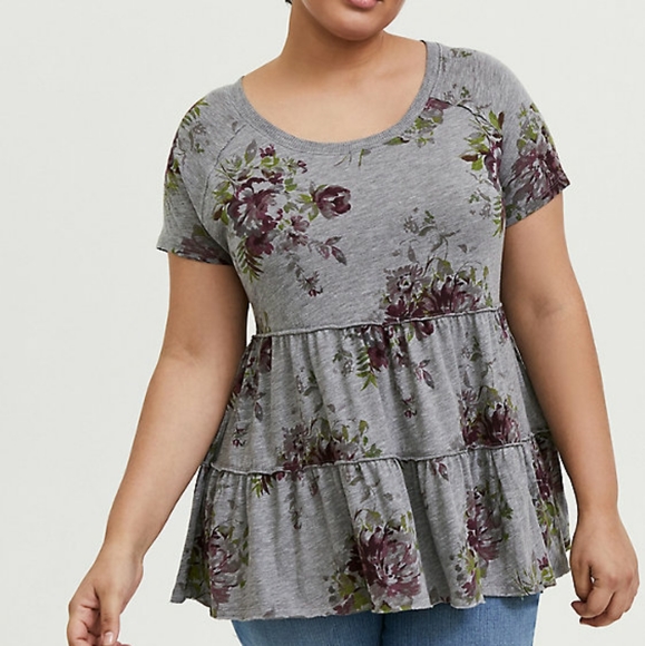torrid Tops - Torrid grey floral tiered t shirt 3x